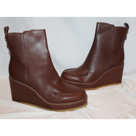 NIB WOMEN'S COACH BRADY LEATHER WEDGE BOOTIE BOOTS WALNUT BROWN SZ 11 $295 - Picture 4 of 8